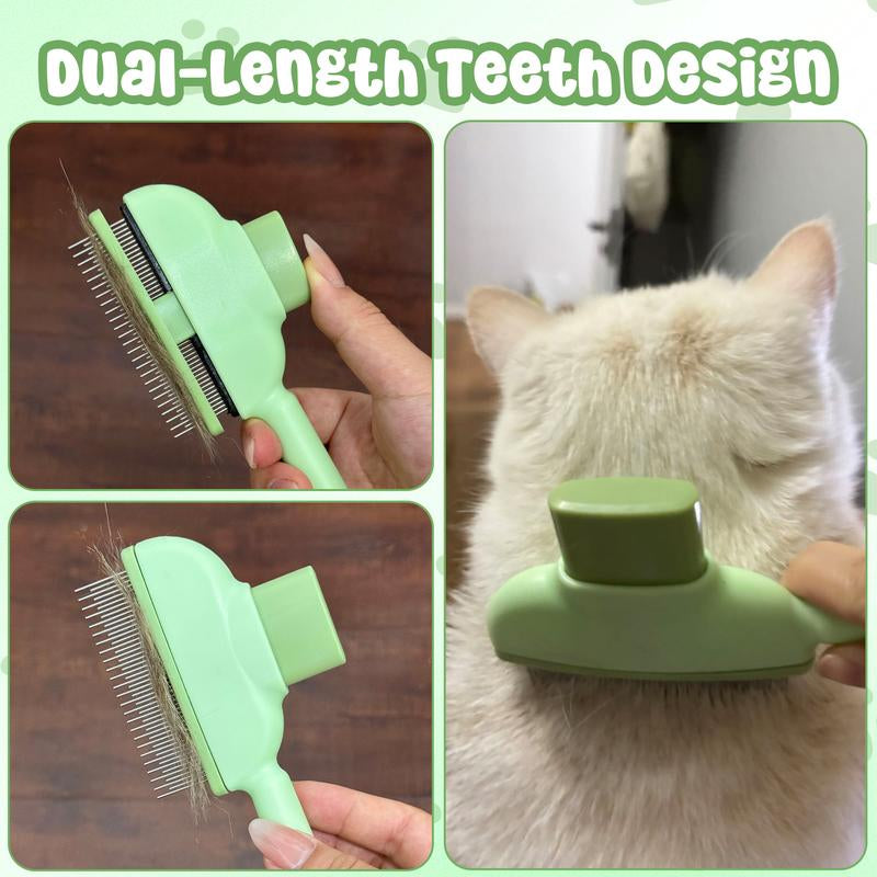 Self-Cleaning Pet Comb for Cats & Dogs - Dual-Length Stainless Steel Teeth Comb, Flea & Shedding Comb with Release Button | Detangling Brush, Dematting Tool, Grooming Brush for Healthy Coat