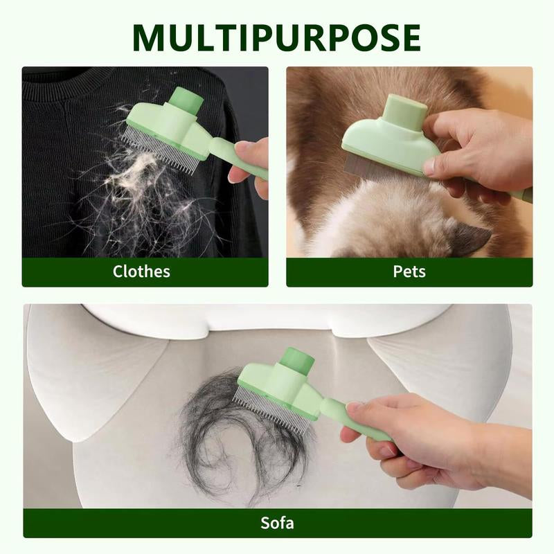 Self-Cleaning Pet Comb for Cats & Dogs - Dual-Length Stainless Steel Teeth Comb, Flea & Shedding Comb with Release Button | Detangling Brush, Dematting Tool, Grooming Brush for Healthy Coat