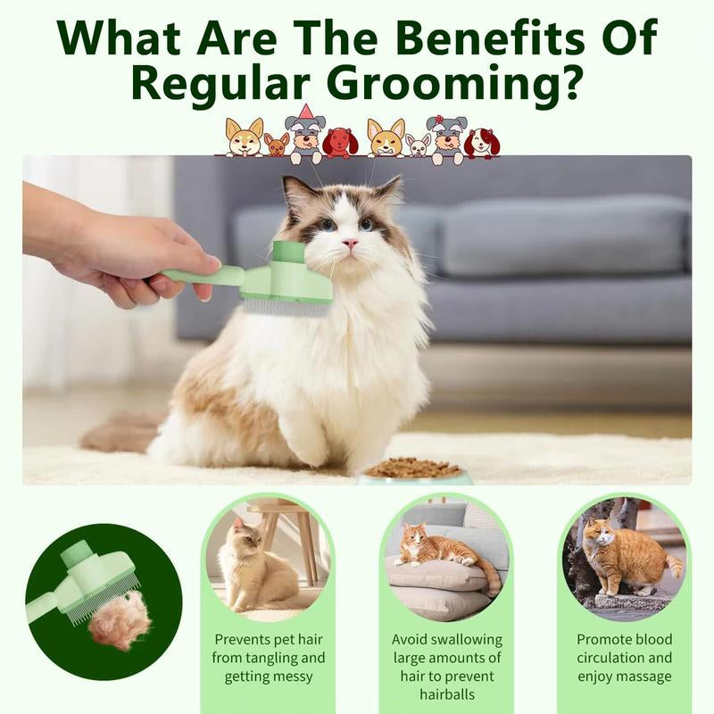 Self-Cleaning Pet Comb for Cats & Dogs - Dual-Length Stainless Steel Teeth Comb, Flea & Shedding Comb with Release Button | Detangling Brush, Dematting Tool, Grooming Brush for Healthy Coat