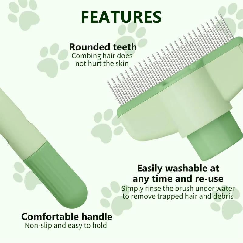Self-Cleaning Pet Comb for Cats & Dogs - Dual-Length Stainless Steel Teeth Comb, Flea & Shedding Comb with Release Button | Detangling Brush, Dematting Tool, Grooming Brush for Healthy Coat