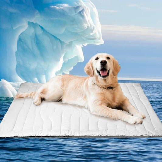 Cooling Mat for Large Dogs Q-MAX>0.4, 48" X 28" Thin Non-Gel Pet Cooling Pad, Washable Self-Chill Mat, Non-Slip & Foldable for Big up to 80 Lbs