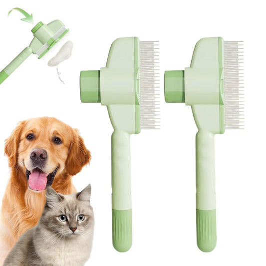 Self-Cleaning Pet Comb for Cats & Dogs - Dual-Length Stainless Steel Teeth Comb, Flea & Shedding Comb with Release Button | Detangling Brush, Dematting Tool, Grooming Brush for Healthy Coat