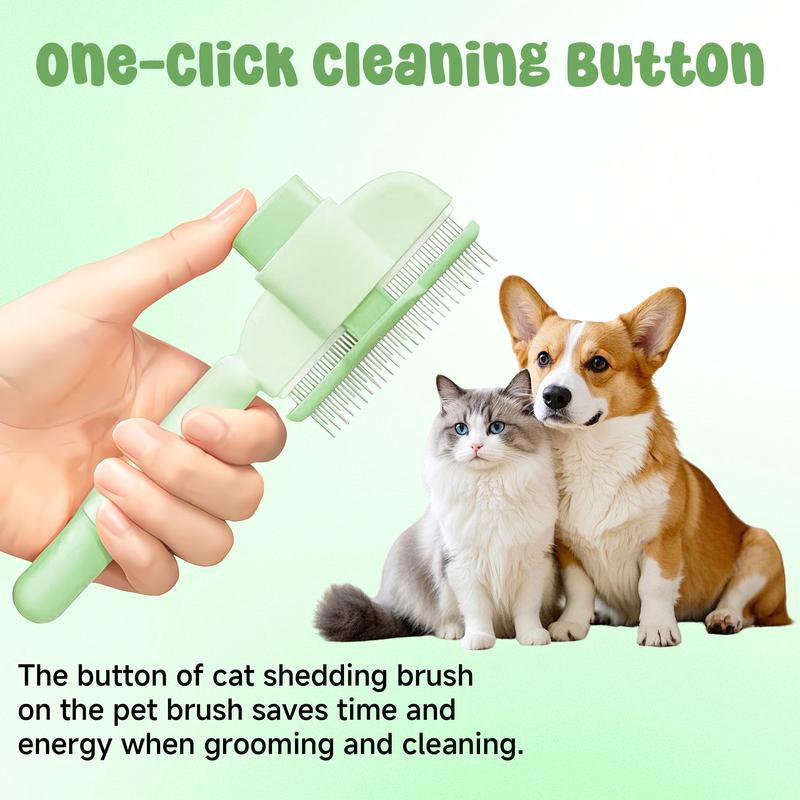 Self-Cleaning Pet Comb for Cats & Dogs - Dual-Length Stainless Steel Teeth Comb, Flea & Shedding Comb with Release Button | Detangling Brush, Dematting Tool, Grooming Brush for Healthy Coat